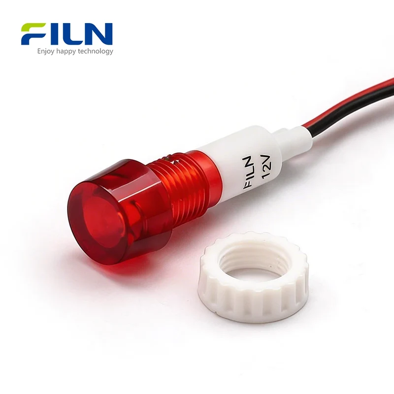 10mm Plastic Pilot Lamp 220V LED High Head Wire Lead Panel Mount FILN