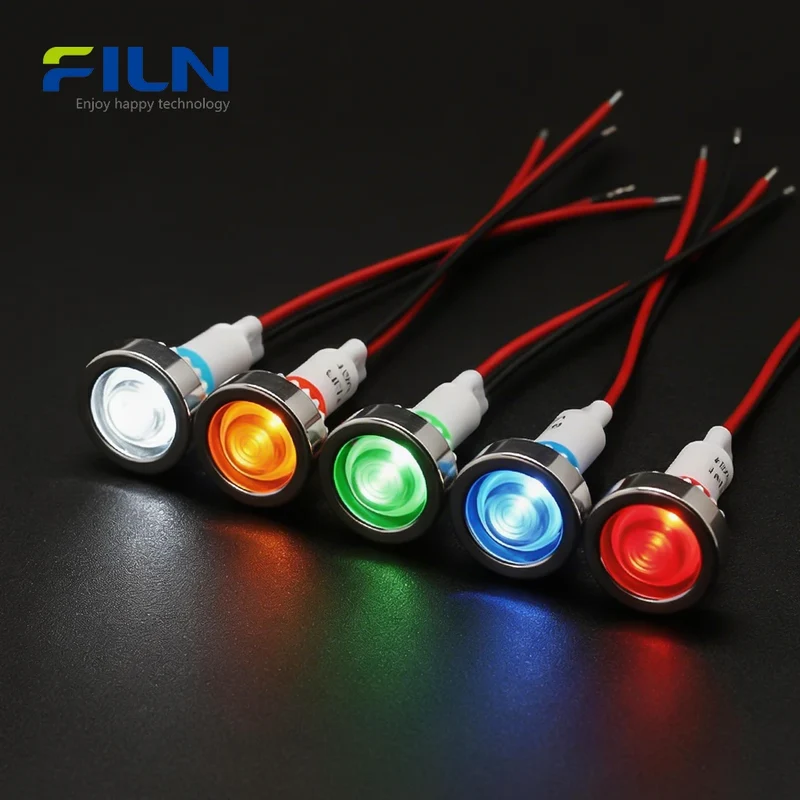 10mm Plastic Pilot Light 12V-220V Wire Lead Threaded Mounting for Sale FILN