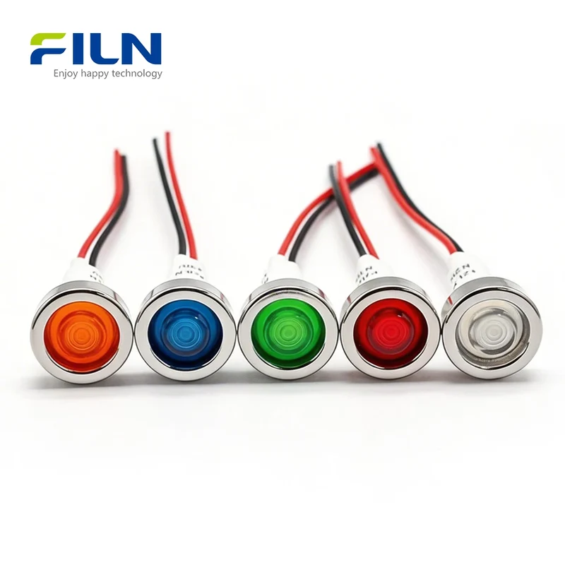 10mm Plastic Pilot Light 12V-220V Wire Lead Threaded Mounting for Sale FILN