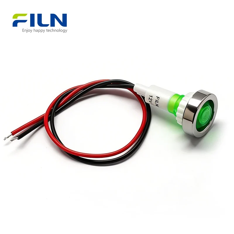 10mm Plastic Pilot Light 12V-220V Wire Lead Threaded Mounting for Sale FILN