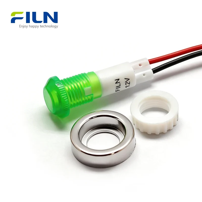 10mm Plastic Pilot Light 12V-220V Wire Lead Threaded Mounting for Sale FILN