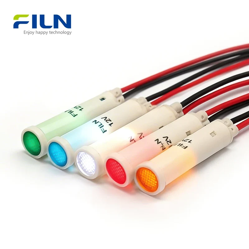 8mm Plastic 120V Pilot Light | Snap-in Round LED Indicator | Wire Lead FILN
