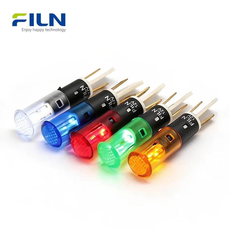 Indicator Light LED 8mm Plastic PA66 Flat Top 2-Pin Snap-in Panel Mount FILN