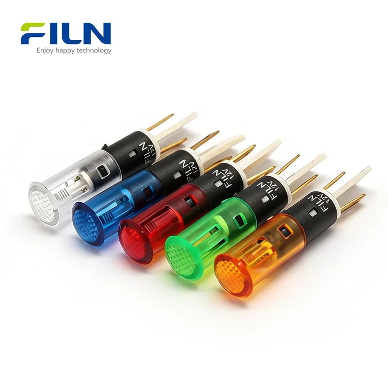 Indicator Light LED 8mm Plastic PA66 Flat Top 2-Pin Snap-in Panel Mount FILN