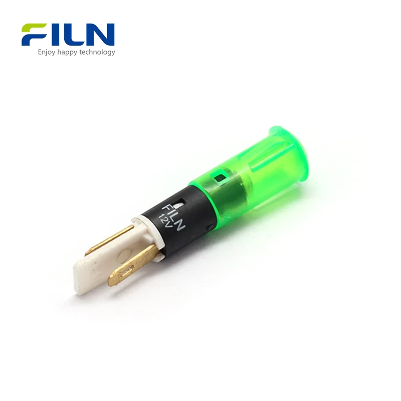 Indicator Light LED 8mm Plastic PA66 Flat Top 2-Pin Snap-in Panel Mount FILN