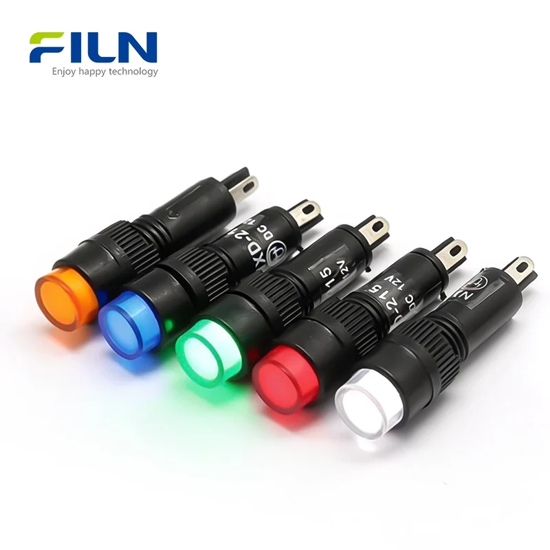 Lights Indicator 8mm 220V 12V 2-Pin Terminal Snap-in Round Top Panel Mount FILN
