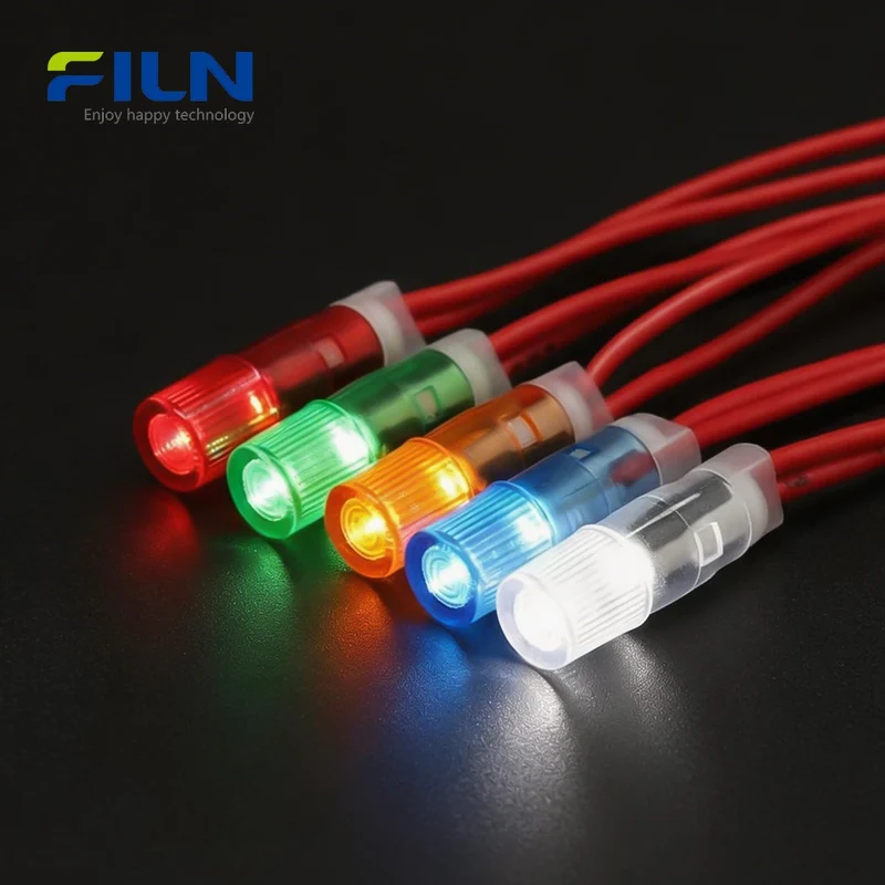 12V Panel Mount LED 6mm Indicator Light Wire Lead Snap-in for Sale FILN