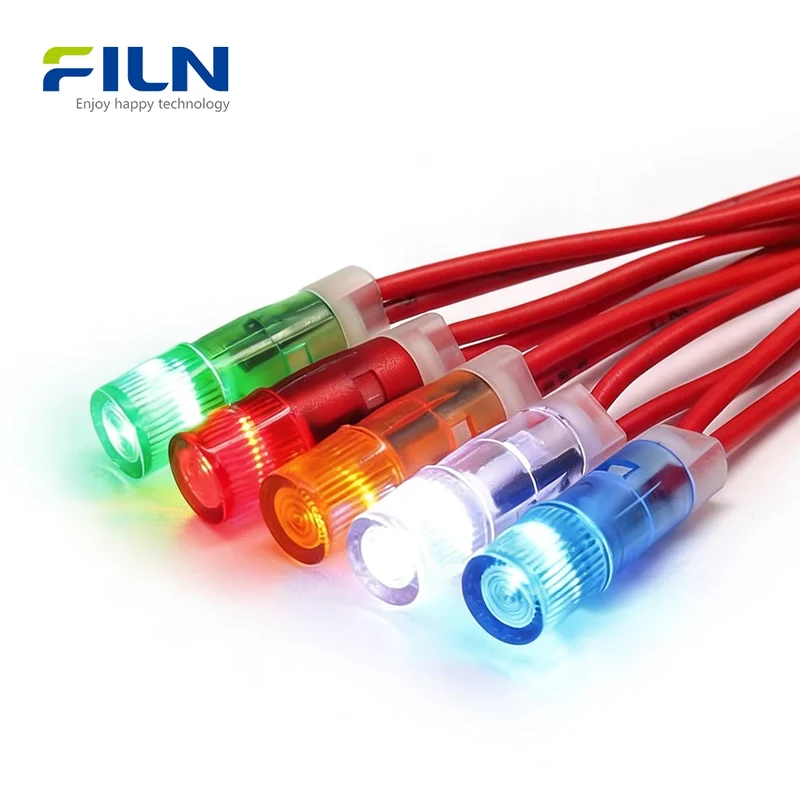 12V Panel Mount LED 6mm Indicator Light Wire Lead Snap-in for Sale FILN