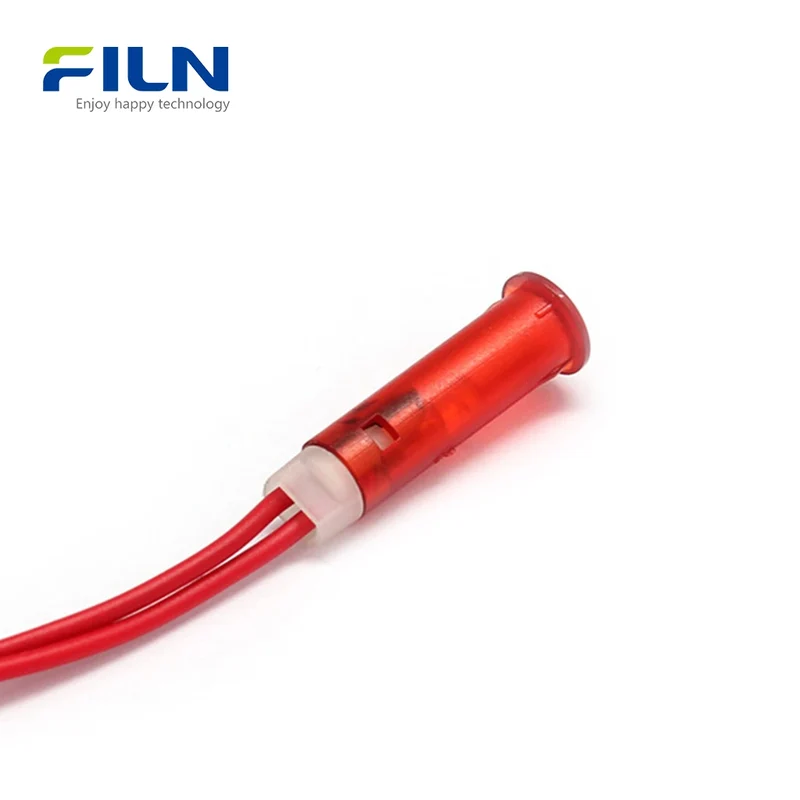120 VAC LED Indicator Light 6mm Round Snap-in with 15cm Wire Lead FILN