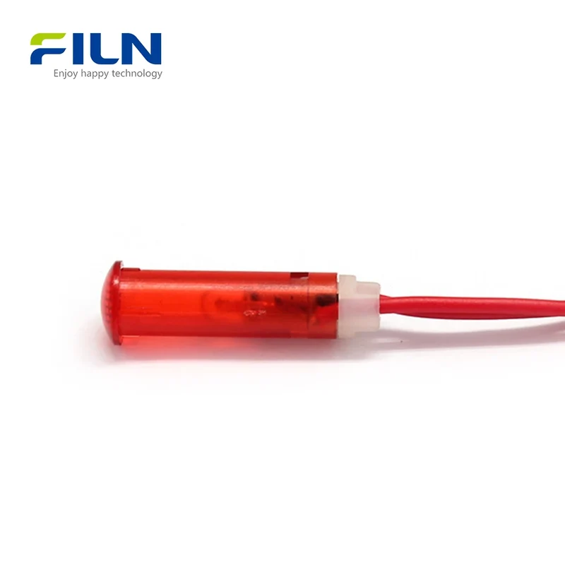 120 VAC LED Indicator Light 6mm Round Snap-in with 15cm Wire Lead FILN