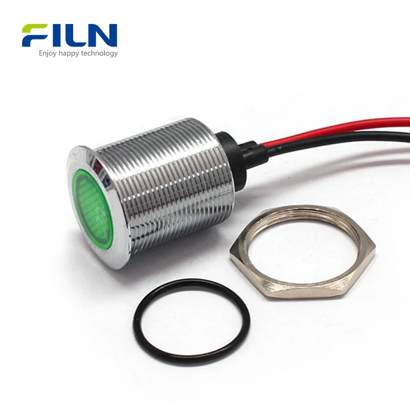 LED Indicator Light 22mm 24V IP67 Metal Flat Head Pre-wired for Panel Signal FILN