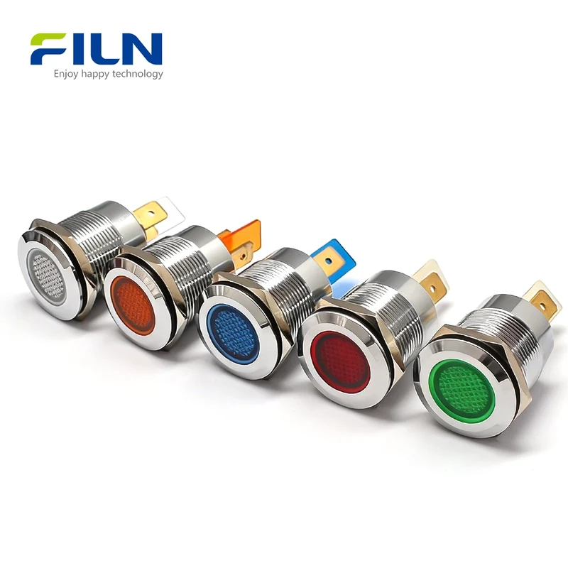 22mm Control Panel Light | 12V-220V Metal Flat Head 2-Pin LED | Industrial Signal Indicator FILN