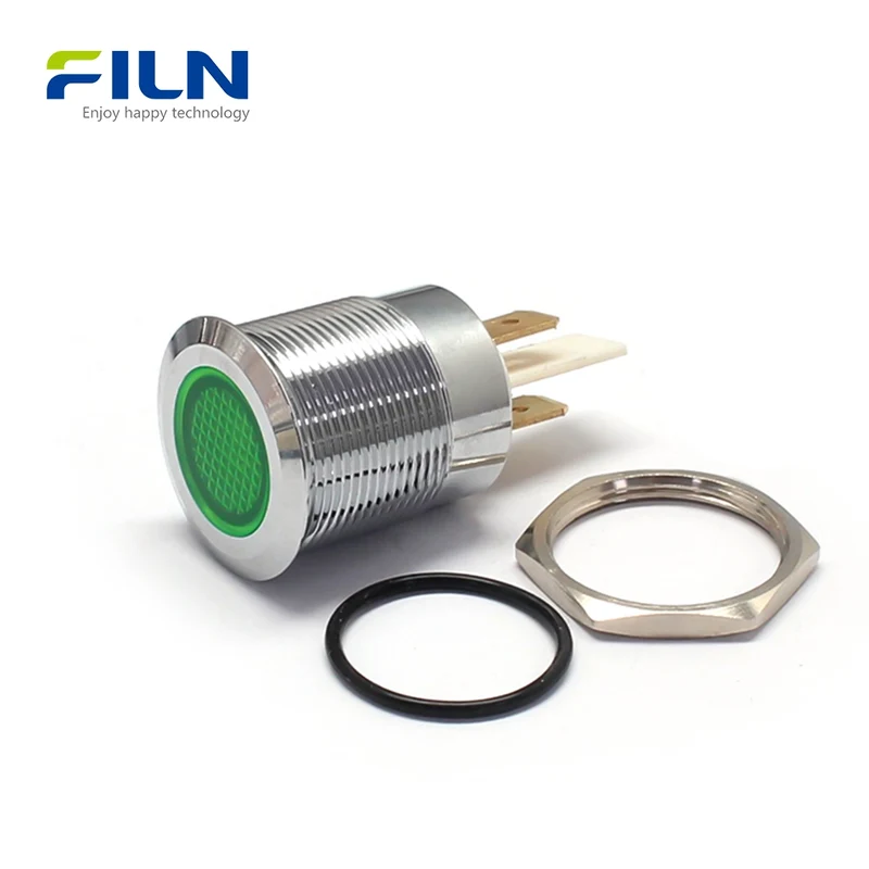 22mm Control Panel Light | 12V-220V Metal Flat Head 2-Pin LED | Industrial Signal Indicator FILN