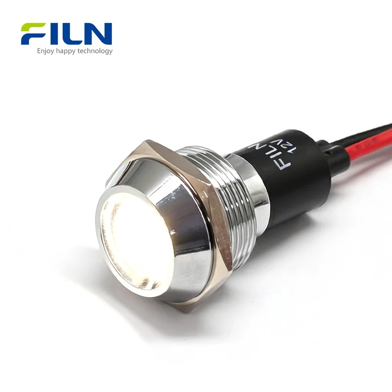 19mm LED Indicators 12V 220V Pre-wired IP67 for Industrial Panel Metal Light FILN