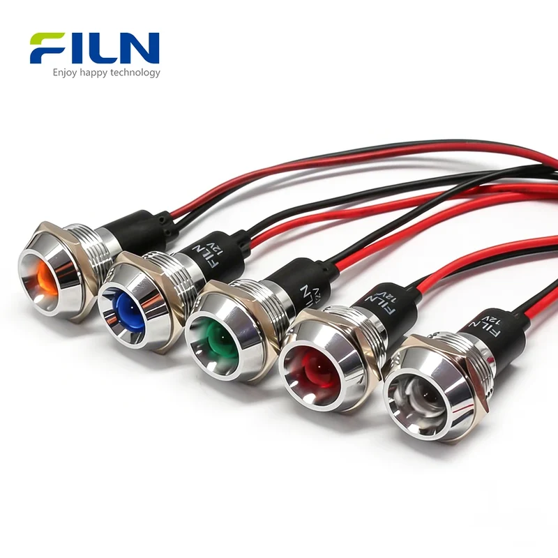 19mm LED Indicators 12V 220V Pre-wired IP67 for Industrial Panel Metal Light FILN