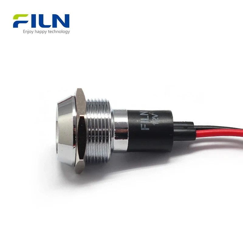 19mm LED Indicators 12V 220V Pre-wired IP67 for Industrial Panel Metal Light FILN
