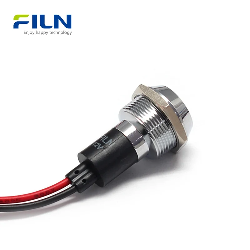 19mm LED Indicators 12V 220V Pre-wired IP67 for Industrial Panel Metal Light FILN