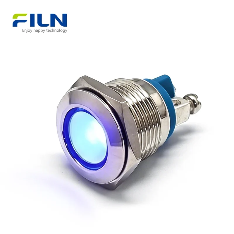Indicator Light Blue 16mm Metal Flat Head Screw Terminal 2PIN FILN