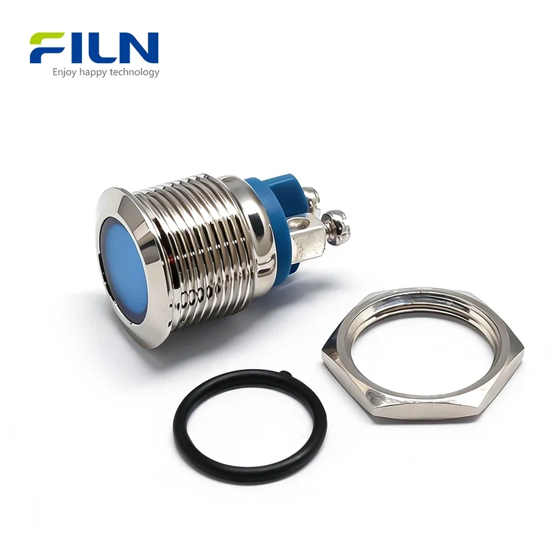 Indicator Light Blue 16mm Metal Flat Head Screw Terminal 2PIN FILN