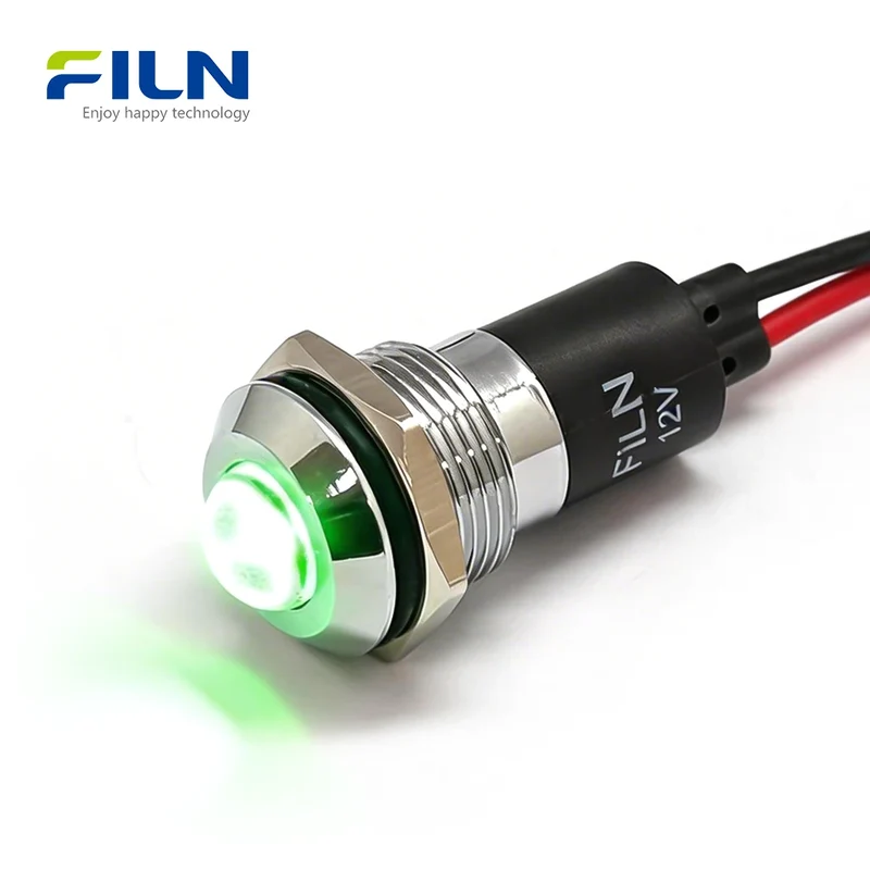 12V LED Panel Indicator Lights 16mm Waterproof Pre-wired for Equipment FILN