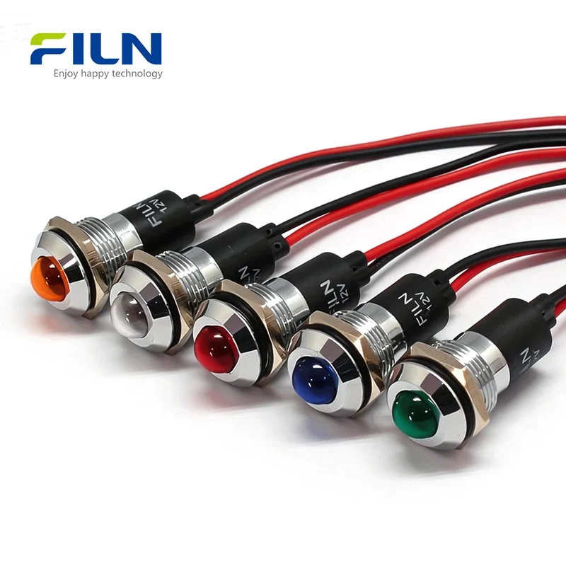 12V LED Panel Indicator Lights 16mm Waterproof Pre-wired for Equipment FILN