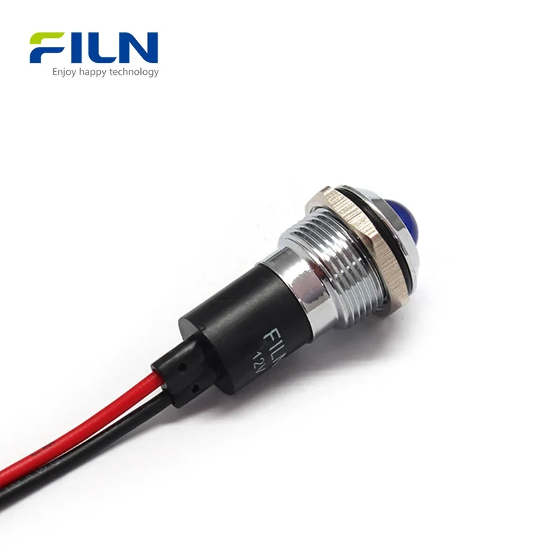 12V LED Panel Indicator Lights 16mm Waterproof Pre-wired for Equipment FILN