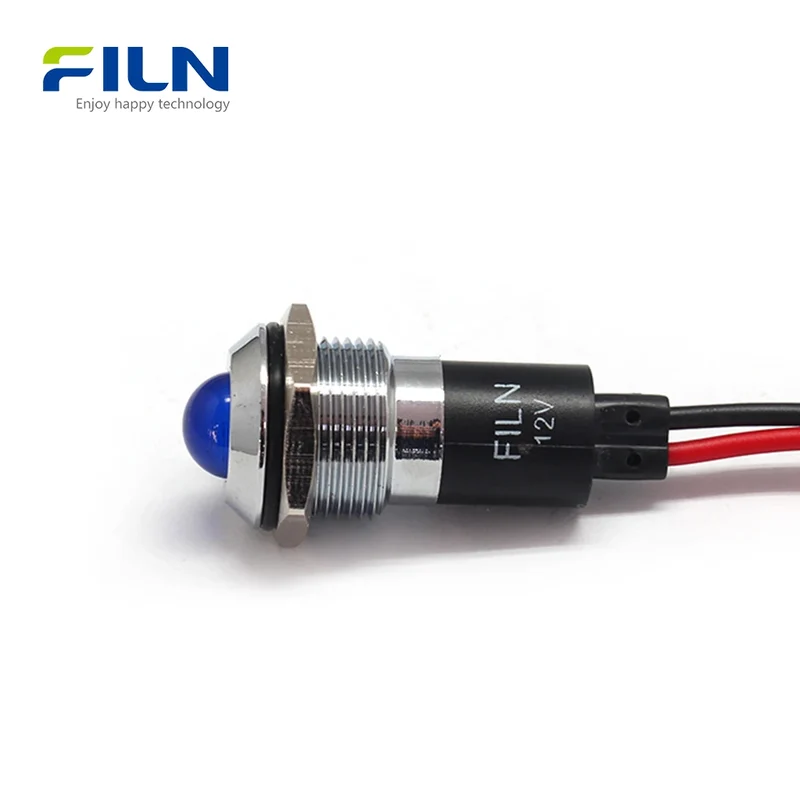 12V LED Panel Indicator Lights 16mm Waterproof Pre-wired for Equipment FILN