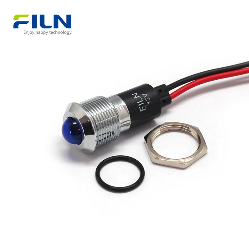 12V LED Panel Indicator Lights 16mm Waterproof Pre-wired for Equipment FILN