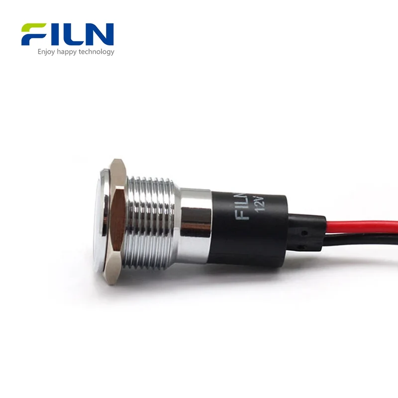 FL1N 16MM LED Metal indicator light Metal LED Pilot Panel Dash Signal Indicator Warning light 20cm cable Chrome Finish Car Boat Marine