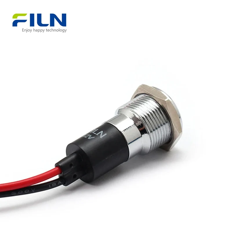 FL1N 16MM LED Metal indicator light Metal LED Pilot Panel Dash Signal Indicator Warning light 20cm cable Chrome Finish Car Boat Marine