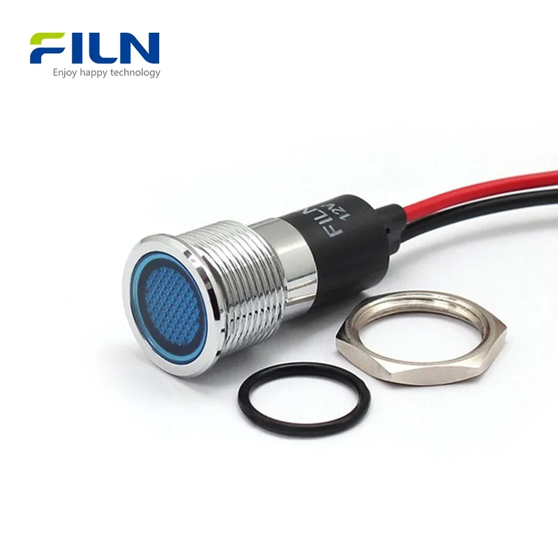 FL1N 16MM LED Metal indicator light Metal LED Pilot Panel Dash Signal Indicator Warning light 20cm cable Chrome Finish Car Boat Marine