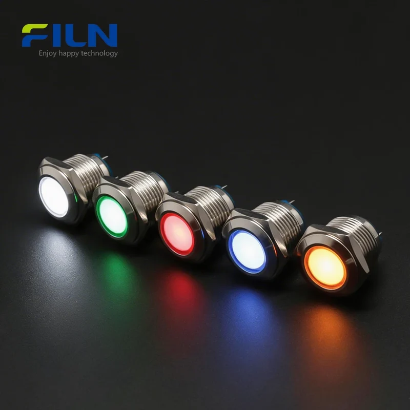 16mm Pilot Light Indicator IP67 Metal Flat Head Pin Terminal FILN