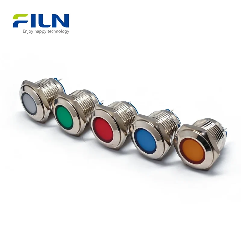 16mm Pilot Light Indicator IP67 Metal Flat Head Pin Terminal FILN