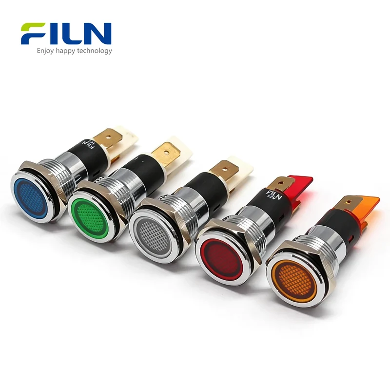 LED Indicator Light 12V Black 16mm Metal Indicator Light Flat Head 2Pin Terminal FILN