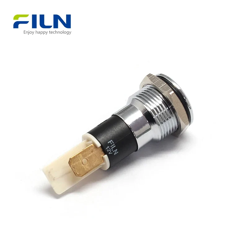 LED Indicator Light 12V Black 16mm Metal Indicator Light Flat Head 2Pin Terminal FILN