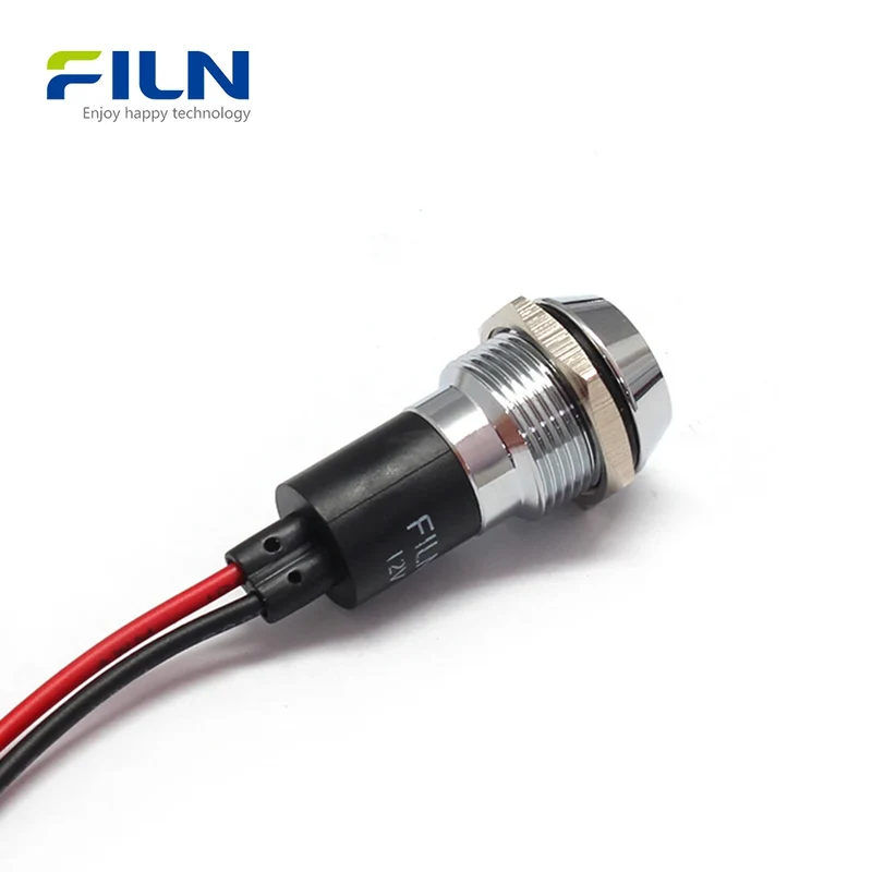 120V LED Indicator Light 16mm Metal Recessed Head Wire Leads 15cm IP67 FILN