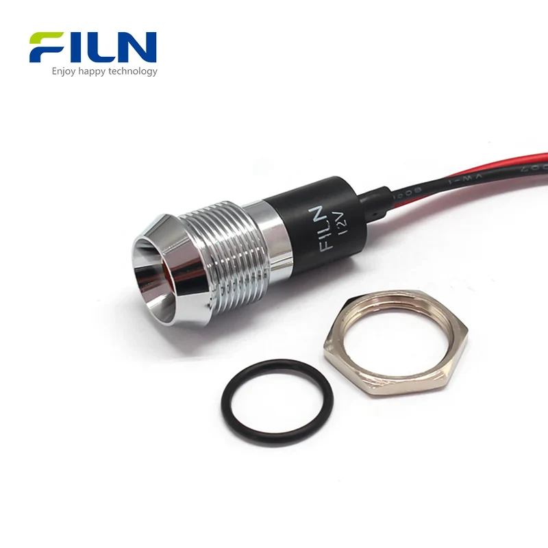 120V LED Indicator Light 16mm Metal Recessed Head Wire Leads 15cm IP67 FILN