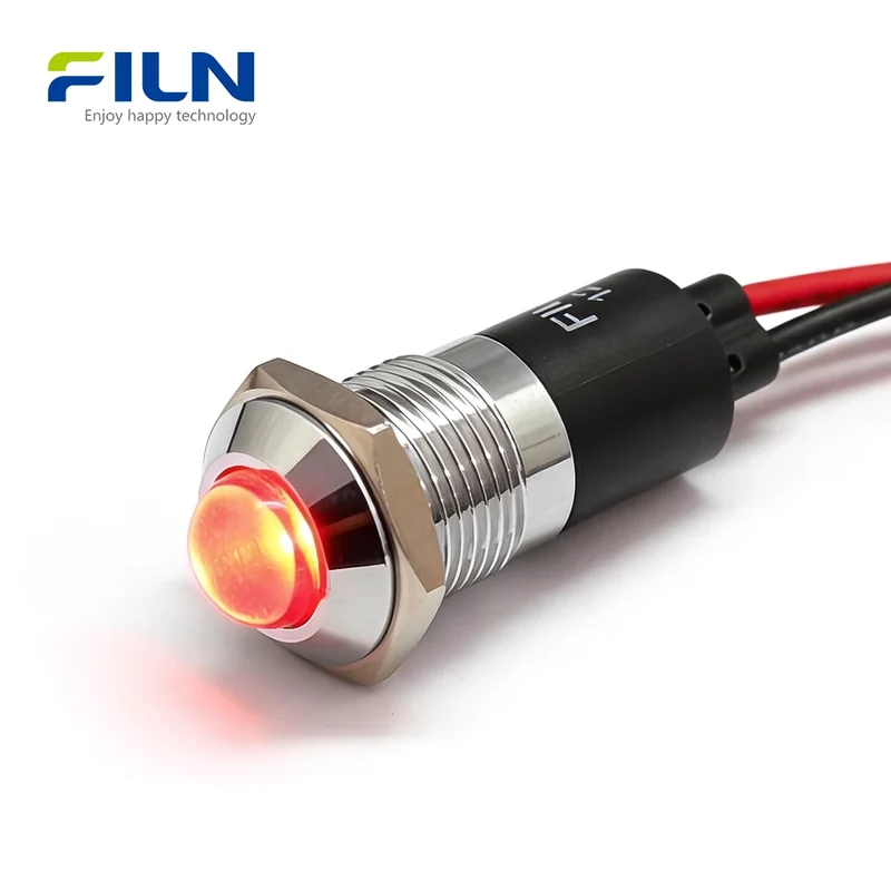 LED Indicator Light 120V 14mm Metal High Head Pre-wired for Panel Mount FILN