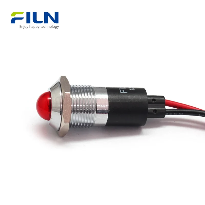 LED Indicator Light 120V 14mm Metal High Head Pre-wired for Panel Mount FILN