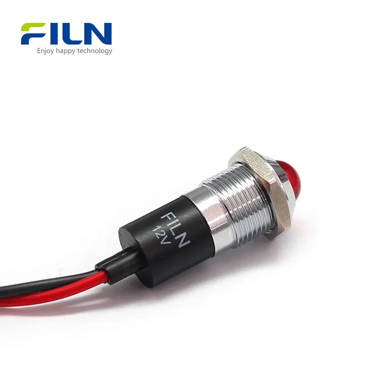 LED Indicator Light 120V 14mm Metal High Head Pre-wired for Panel Mount FILN