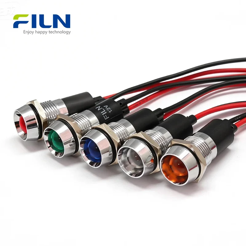 Indicator Light Red Metal 14mm Light 3V-250V IP65 Waterproof LED for Marine & Medical FILN