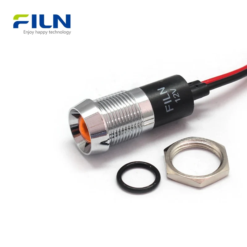 Indicator Light Red Metal 14mm Light 3V-250V IP65 Waterproof LED for Marine & Medical FILN