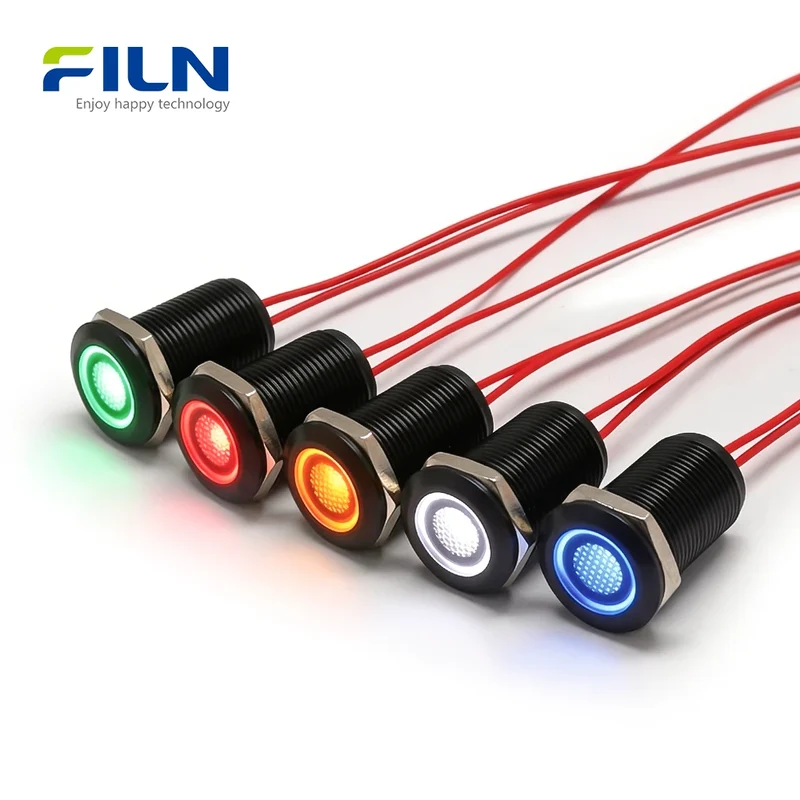 LED Indicator Light 220V 12mm IP67 Waterproof Metal Signal Lamp for CNC & Marine FILN