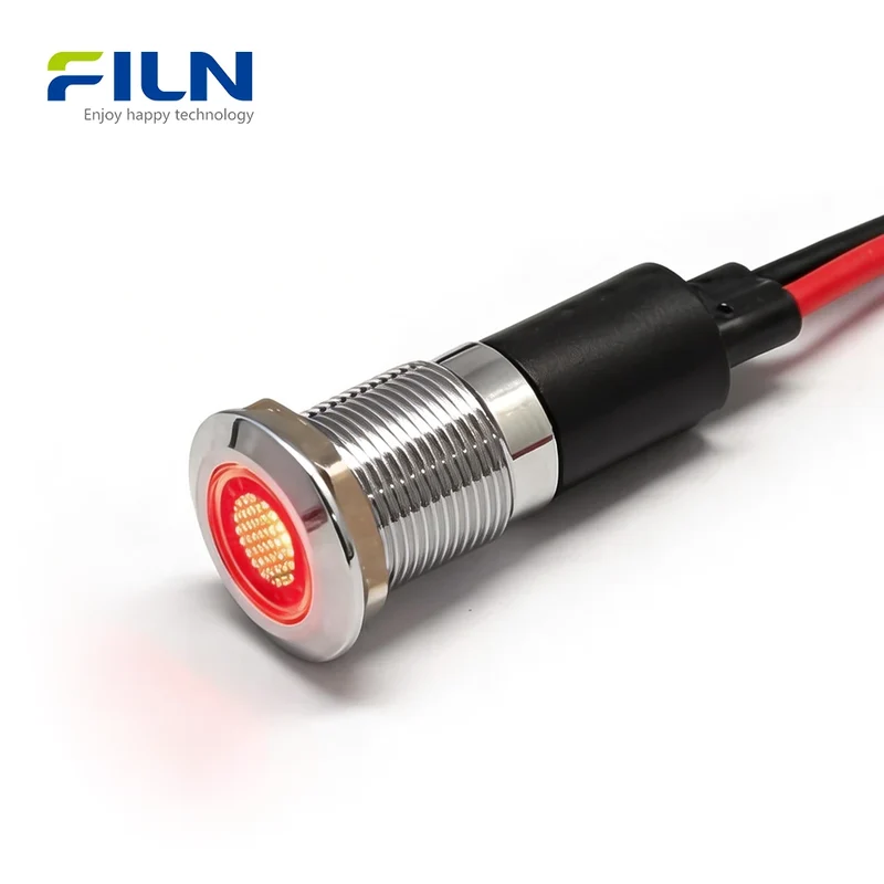 12V LED Indicator Lights 12mm IP67 Waterproof Metal Flat Head Signal Lamp for CNC & Marine FILN