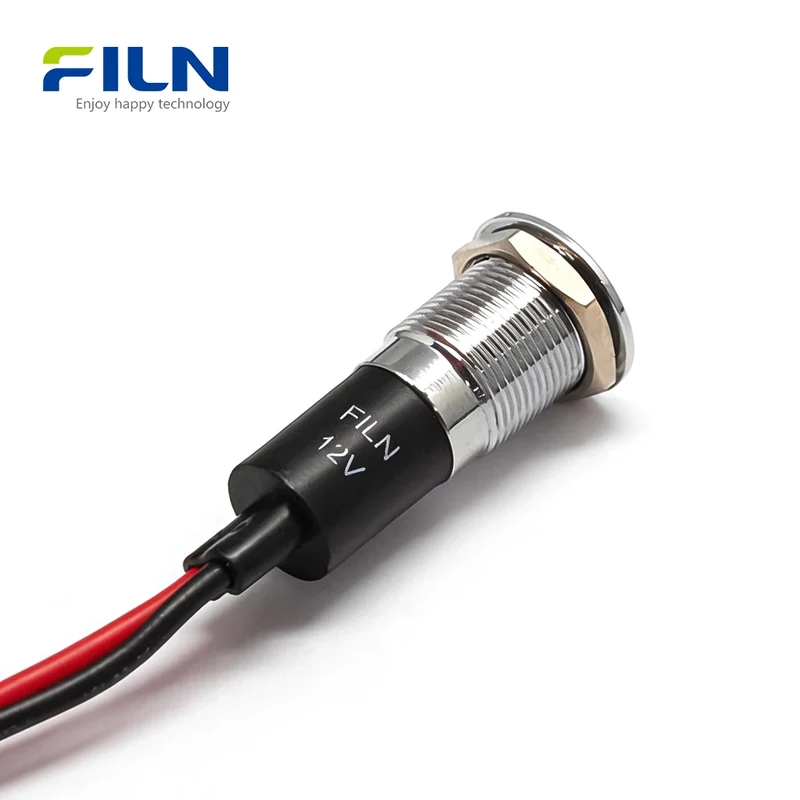 12V LED Indicator Lights 12mm IP67 Waterproof Metal Flat Head Signal Lamp for CNC & Marine FILN