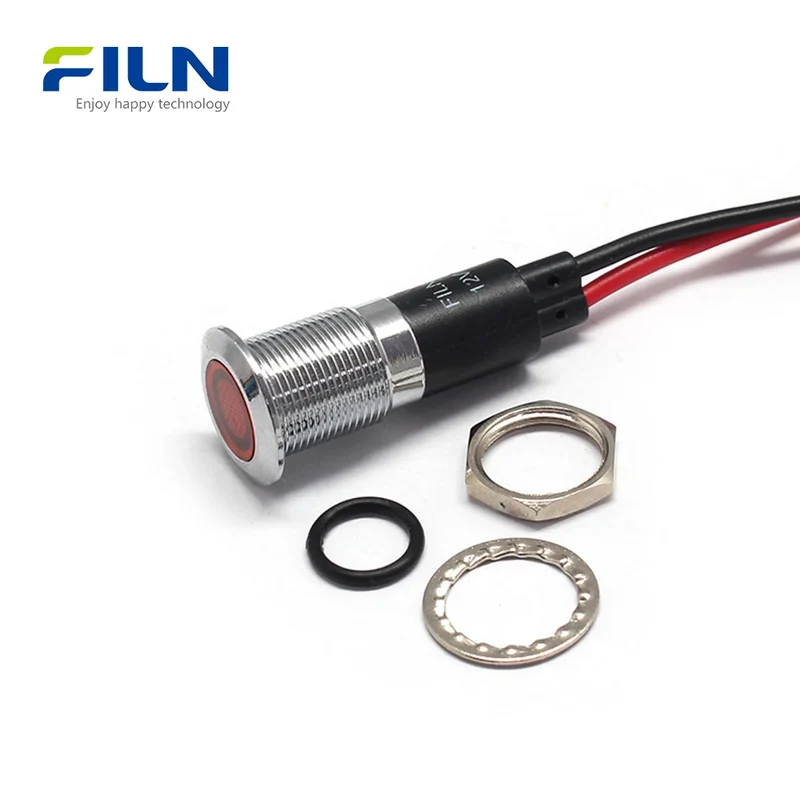 12V LED Indicator Lights 12mm IP67 Waterproof Metal Flat Head Signal Lamp for CNC & Marine FILN