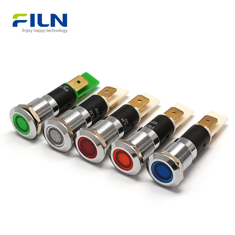 120V LED Panel Indicator Lights 12mm 2PIN Flat Haed Metal Pilot Lamp FILN