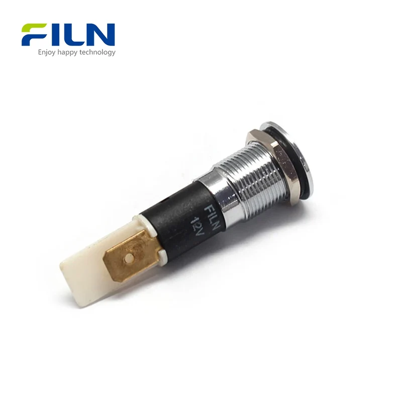 120V LED Panel Indicator Lights 12mm 2PIN Flat Haed Metal Pilot Lamp FILN