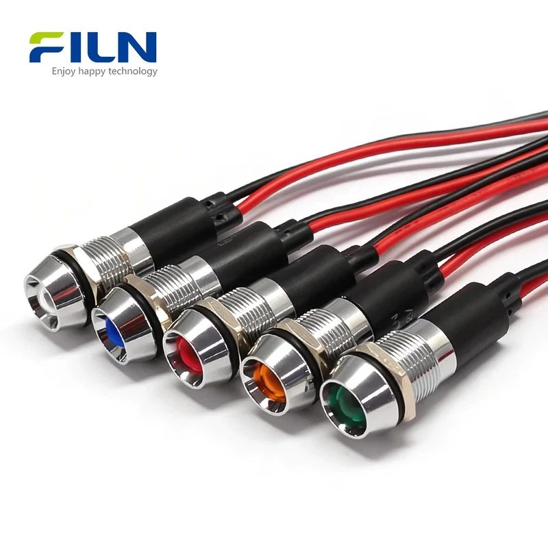 12mm LED Indicator Light 12V Black IP67 Waterproof Concave Head Signal Lamp FILN