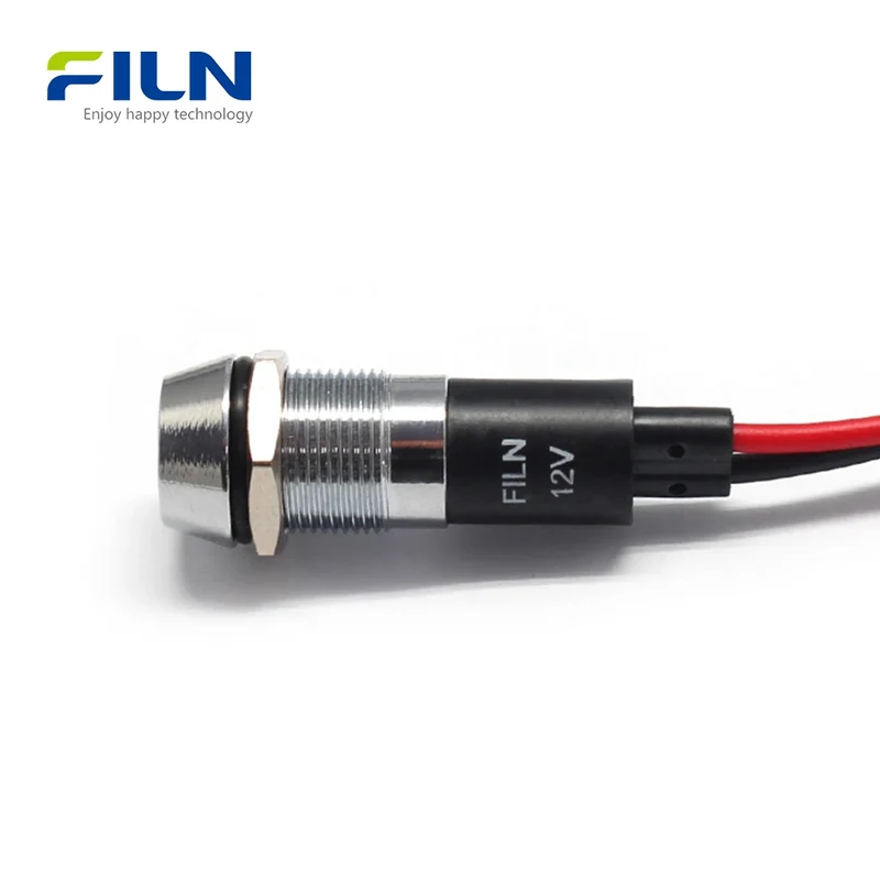 12mm LED Indicator Light 12V Black IP67 Waterproof Concave Head Signal Lamp FILN